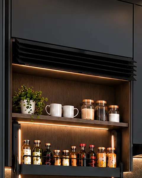 Velario glass door lifted above an upper cabinet